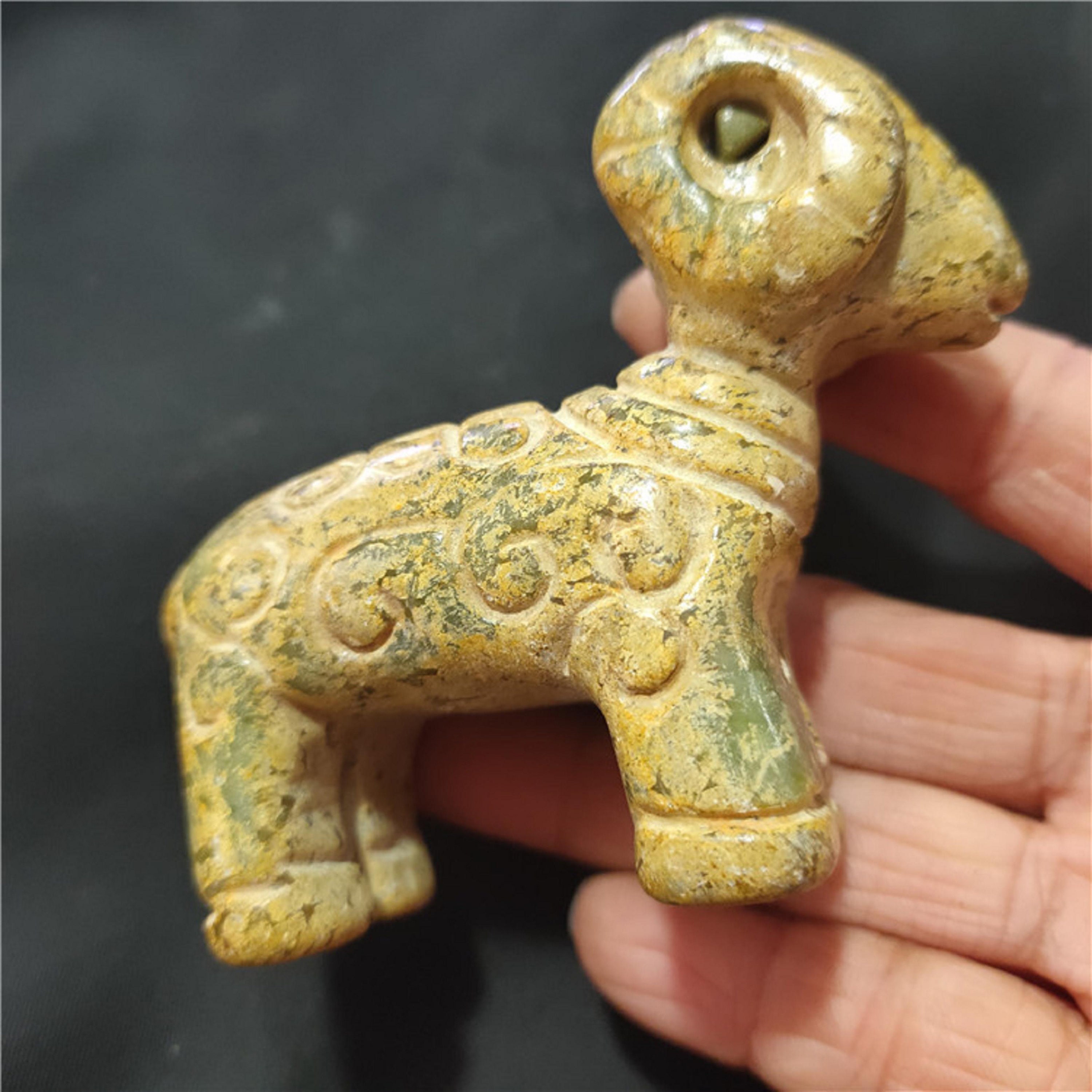 Natural Green Jade Ram Sheep Sculpture Living Room Decoration Reiki Crystal Specimen Chinese Feng Shui Statue Stone