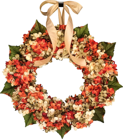 Orange Wreath | Hydrangea Blended Front Door Summer Fall Housewarming Gift Ideas