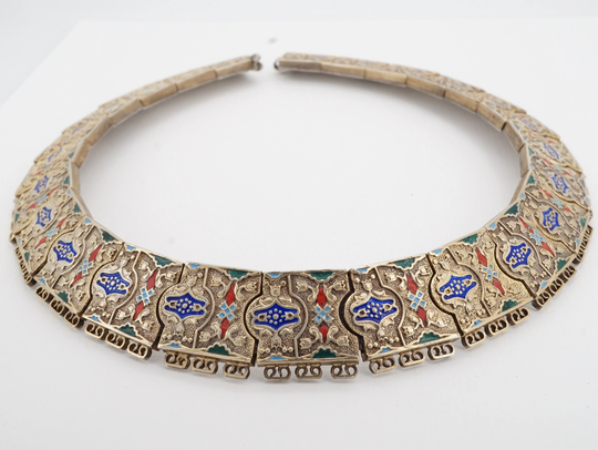 Vintage 84 Nu Gilt 900 Silver & Enamel Tile Collar Necklace