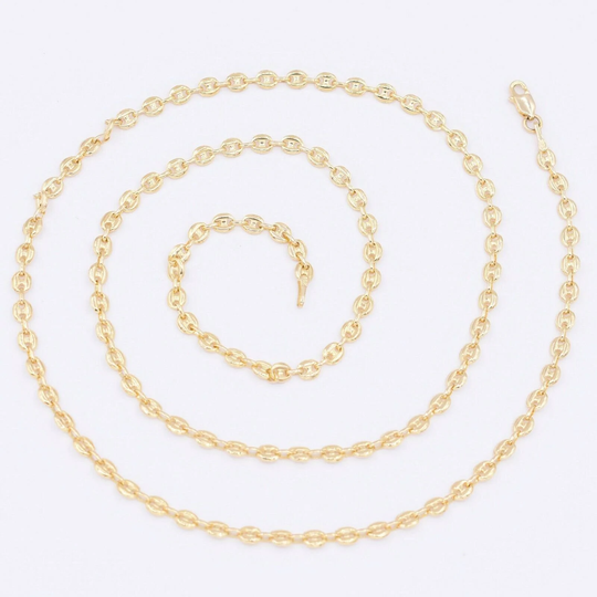 3.5mm Puffed Mariner Chain Necklace Real 10K Yellow Gold All Sizes