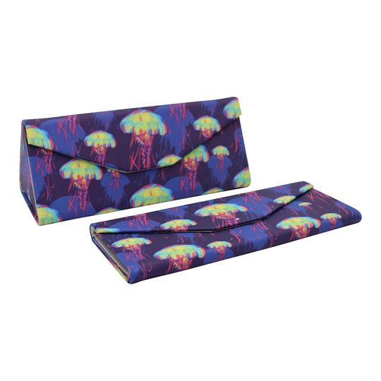 Cute Animal Glasses Case - Eco Leather Magnetic Folding Hard For Sunglasses, Eyeglasses, Reading Jellyfish