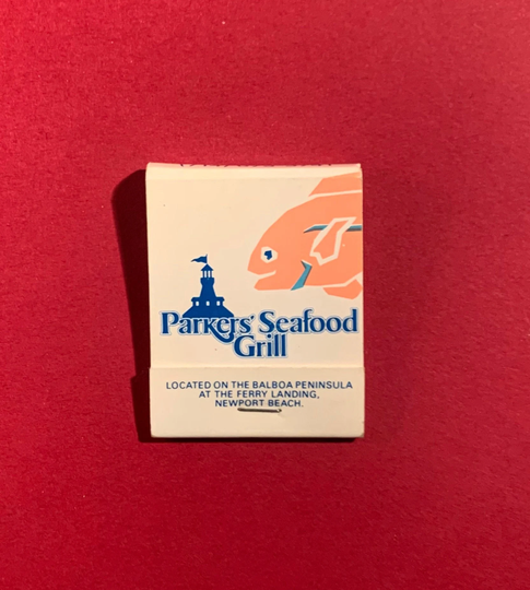 Vintage Matchbook, Parkers, Seafood Grill, Restaurant, Newport Beach, with 20 Match Sticks, Free Ship in Usa
