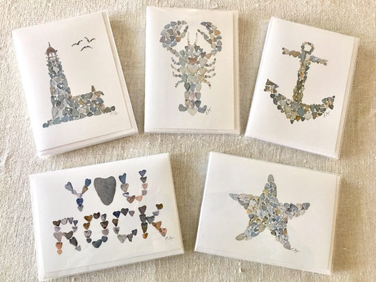 Maine Made Cards, Boxed Card Sets, Coastal Birthday Gift Heart Rock Art, Pebble Cards Of Love, Gifts