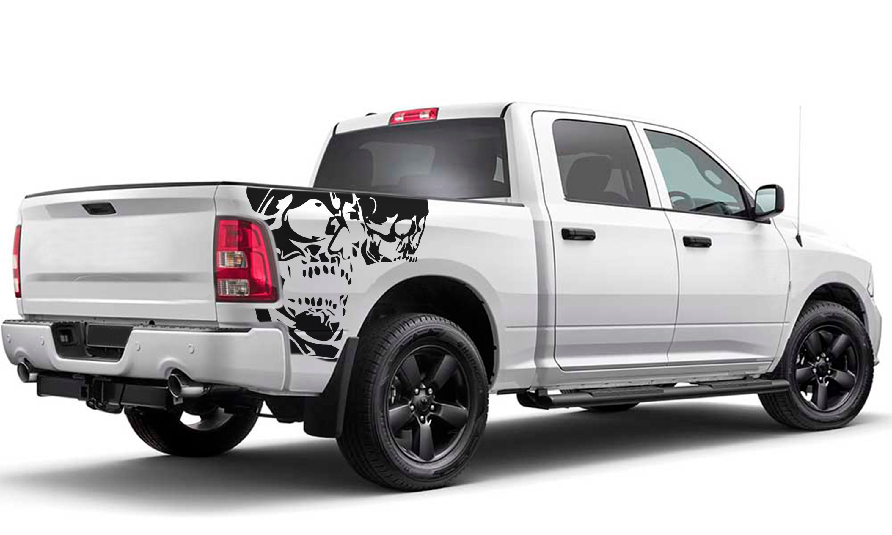 2x Scull Decal Sticker Sport Compatible With Dodge Ram Crew Cab Side Vinyl Rebel Laramie 2021 2020 New Generation Nightmare