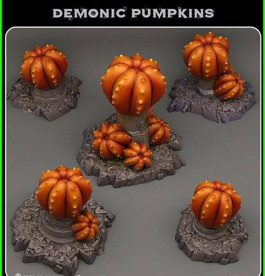 5Pc Demonic Pumpkins Set D&d Terrain 28mm | 32mm | Plants & Rocks Scatter Set