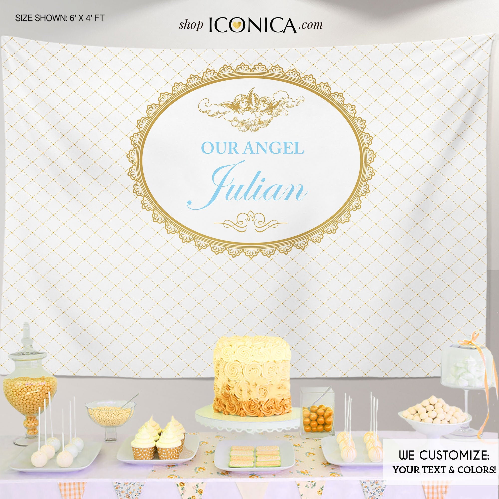 Little Angel Backdrop, Religious Backdrop, Cherub Religious Banner, Any Color Or Text, Printed Printable File