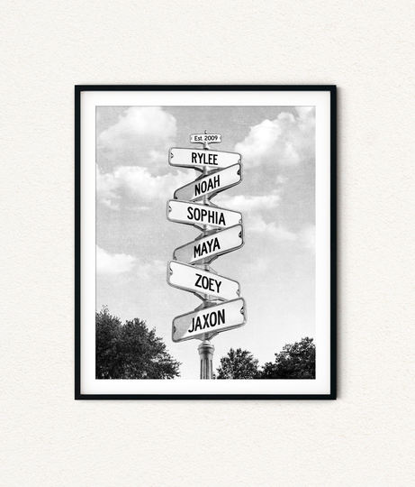 Family Sign Post, Kids Names Street Sign, Blended Gift, Personalized Print With Names, Parents Anniversary Gift From