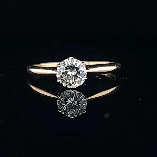 14K Yellow Gold Vintage Engagement Ring Natural Round Cut Diamond 0.68Ct.circ 1930's