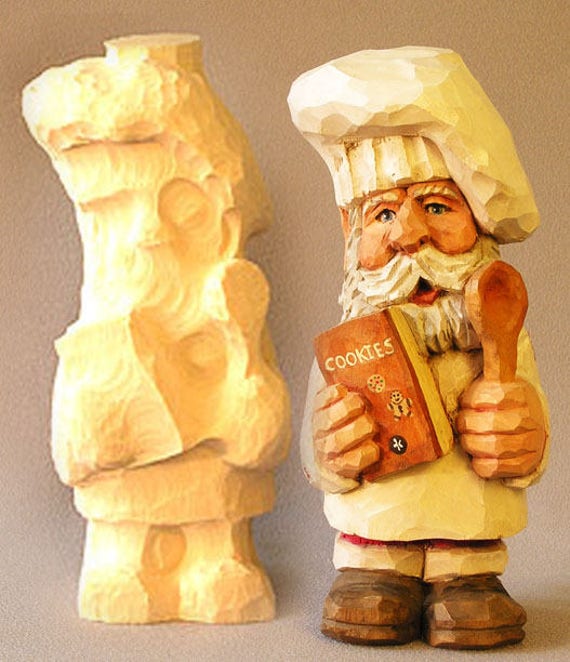 Wood Carving Rough Out, Squatty Chef Santa Claus Basswood Roughout - Ready To Carve 6.5 X 3 3""