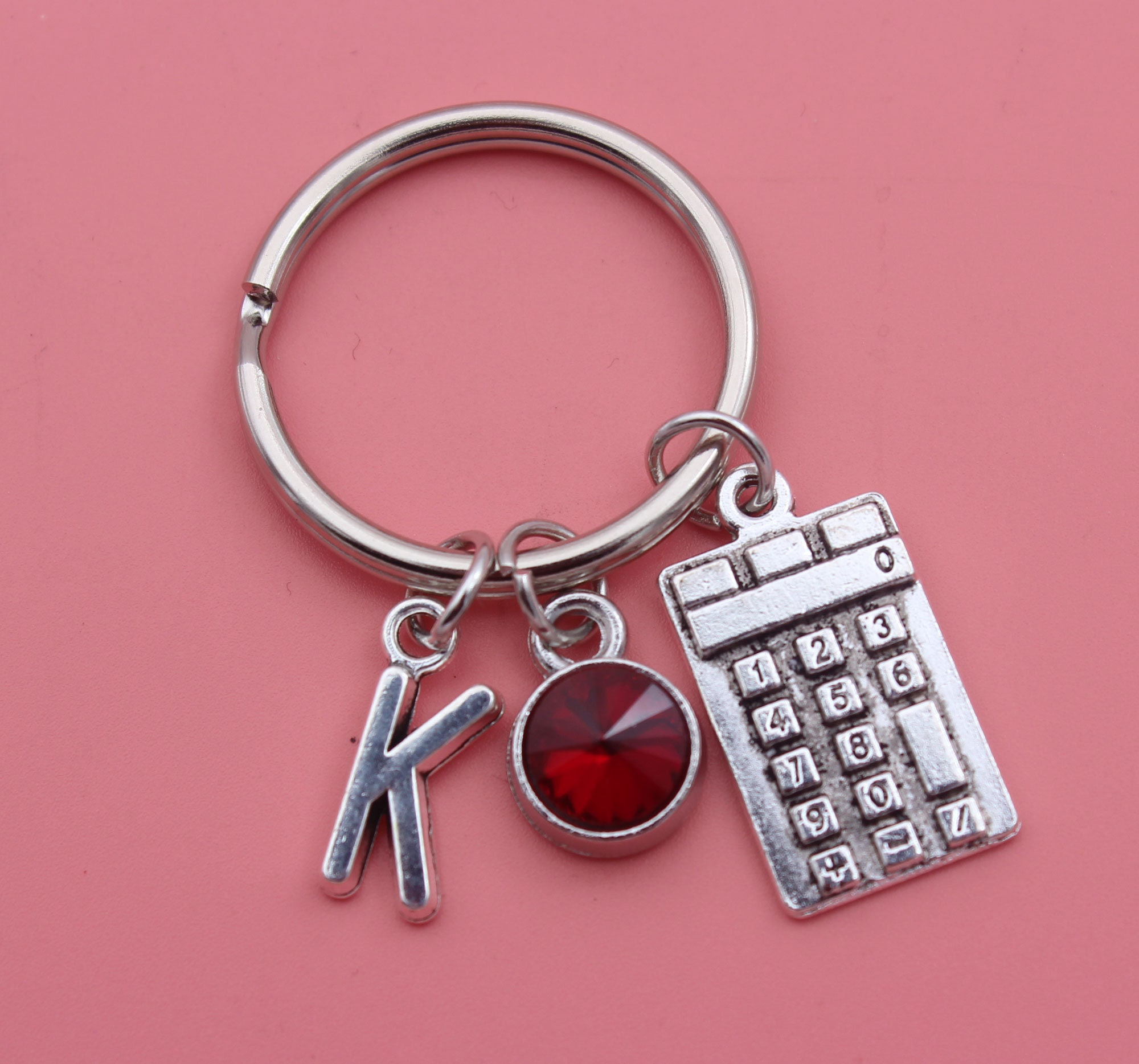 Calculator Keychain, Calculator Keyring, Accountant Gift, Math Teacher Gift, Math Keyring, Initial Charm, Graduation Gift