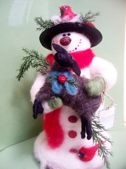 Max & Mr. Black Sheep Felted Wool Snowman 9" - 10"...made To Order...please Check Shipping Time