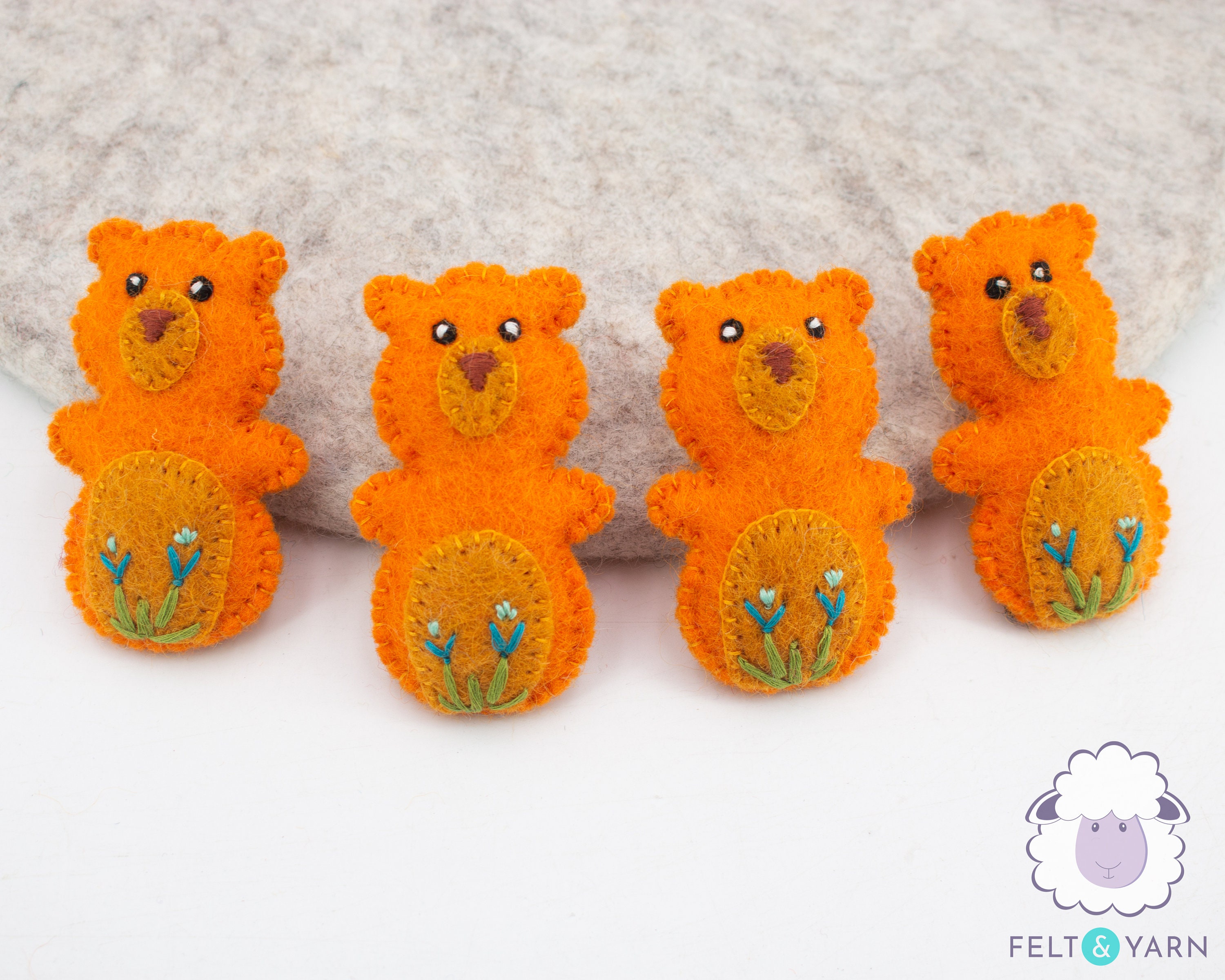 7cm Wool Felt Orange Bear Ornament Crafts & Diy Projects Fair Trade Ethically Handmade