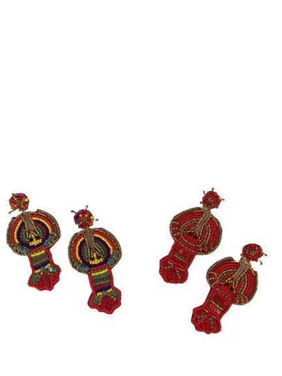 Lobster Earrings~Crawfish Earrings~Red Seed Bead Earrings~Pierced Dangle Earrings