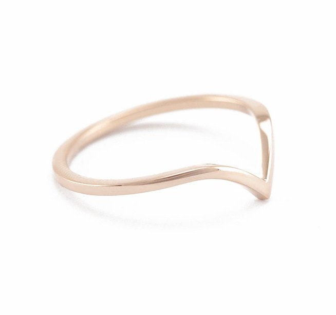 Rose Gold V Ring, Plain Wedding Ring Shaped Band