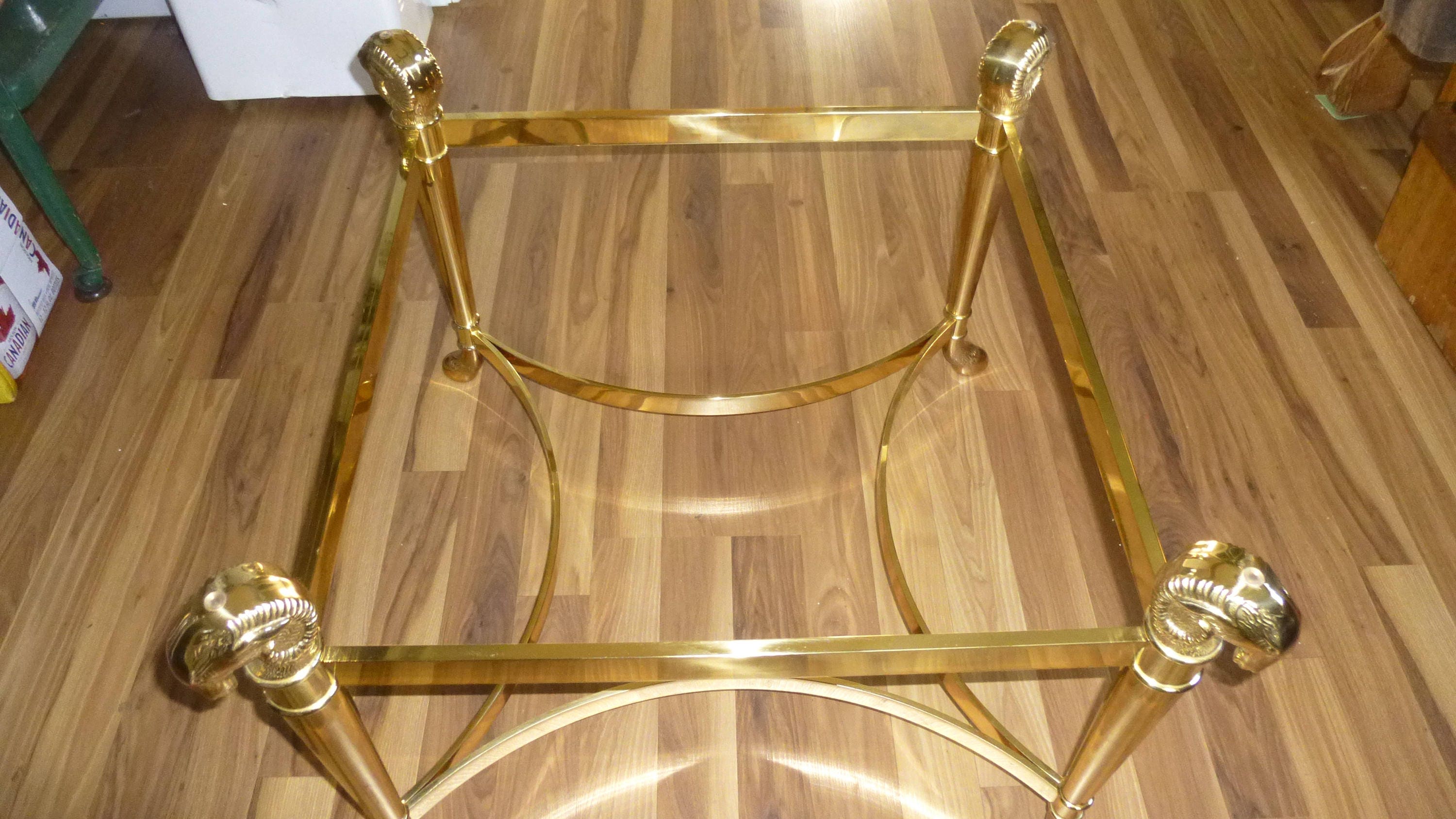 Solid Brass Rams Head Table Base - Sold Without Glass Elegant With Horns Supports Hoof Feet Modern Streamlined