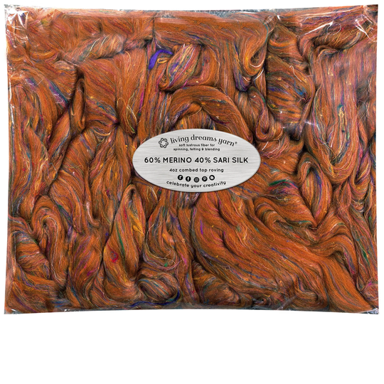 Merino Sari Blend 4Oz Wool & Silk Roving Fiber Soft Combed Top, Hand Spinning, Drop Spindle, Needle Wet Nuno Felting. Taj Mahal