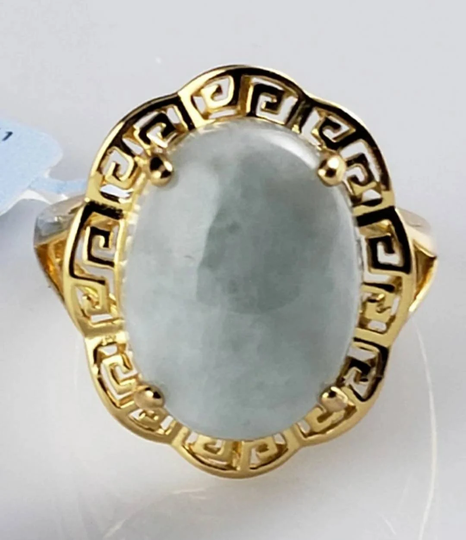 Gorgeous Sea Green Jade Vermeil Ring