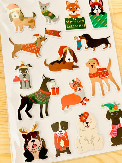 Christmas Dog Stickers, Kawaii Planner Pet Holiday Animals