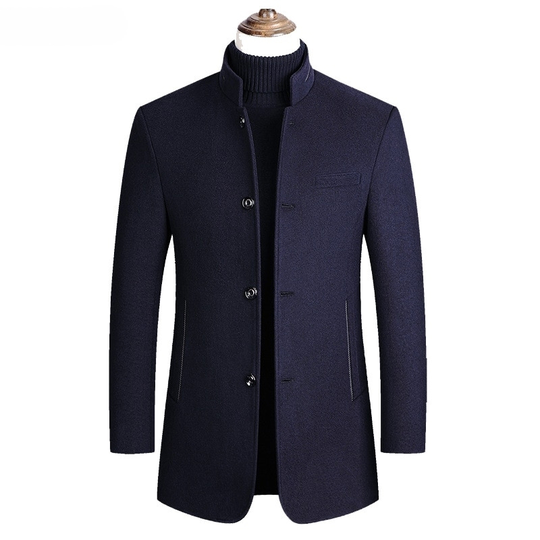 Winter Coat Men Wool Blends Fleece Warm Overcoats Mens Thick Woolen Jackets Solid Color Business Casual Outerwear Wool Coats Men - navy blue, m