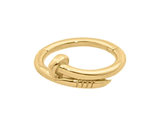 14K Solid Gold Wedge Hinge Hoop Earring, Nose Ring, Thick Earrings, Piercing, Daith Earring