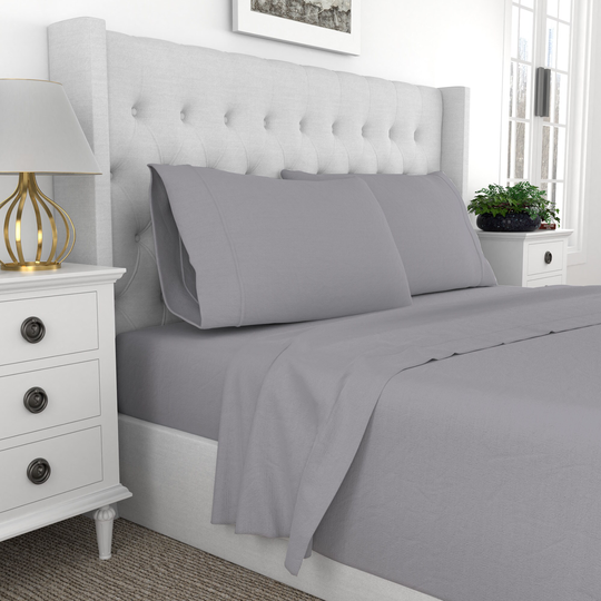 COLOR SENSE 1200TC Easy Care Sateen Queen 1200-Thread Count Cotton Polyester Blend Light Gray Bed Sheet | 8903062027843