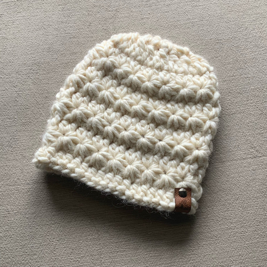Alpaca Blend Crochet Beanie, Winter Hat, Women's Peaks Handmade, Off White, Cream Colored