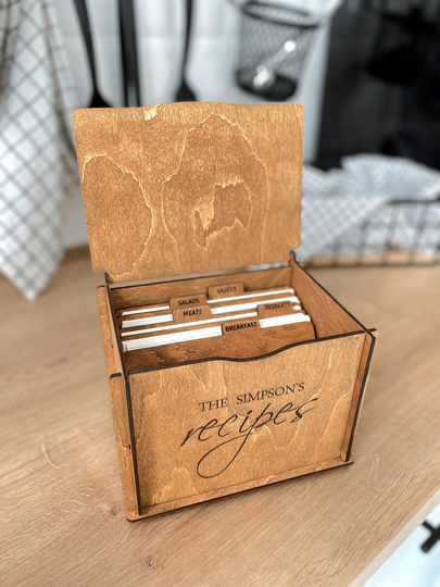 Wood Box For Recipe Storage, Personalized Wooden With Dividers, Custom Easter Gift For Mom From Daughter