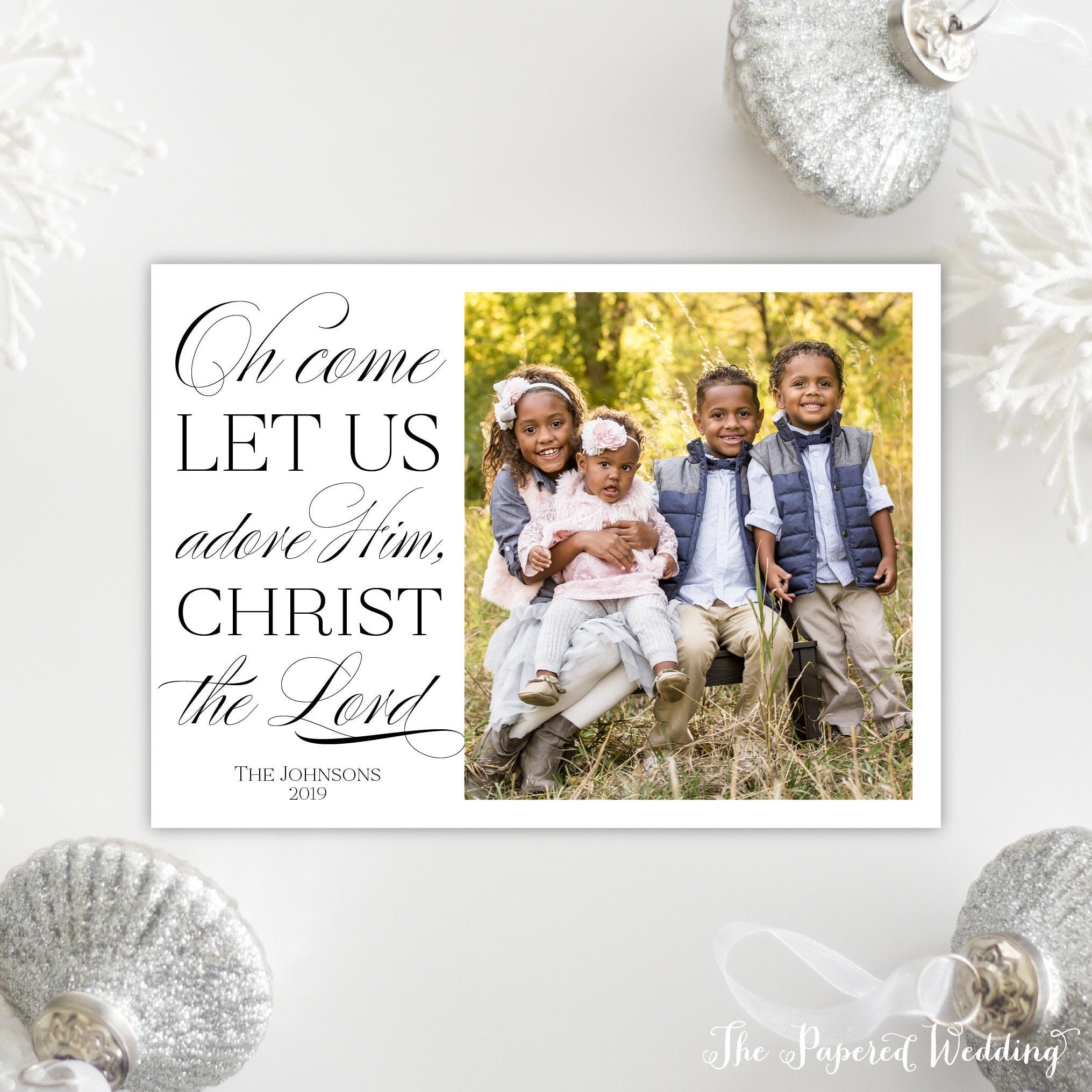 Printable Or Printed Photo Christmas Cards With Oh Come Let Us Adore Him Wording - Picture Christian, Religious 108 P1