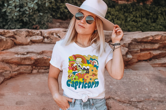 1970S Capricorn Zodiac Shirt - Vintage Celestial Hippie Unisex Tee December January Birthday