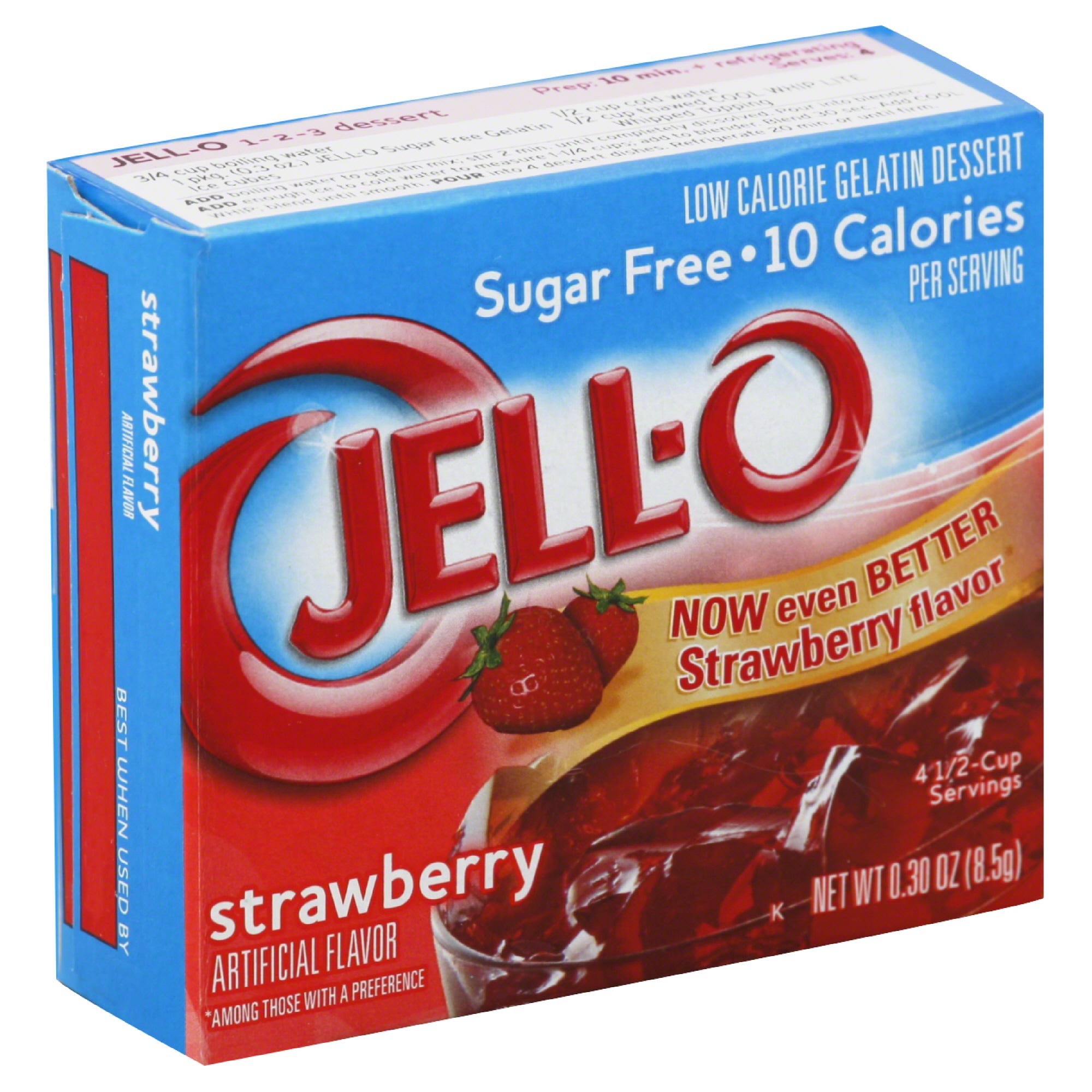 Jell O Gelatin Dessert, Low Calorie, Sugar Free, Strawberry Flavor - 0.3 oz