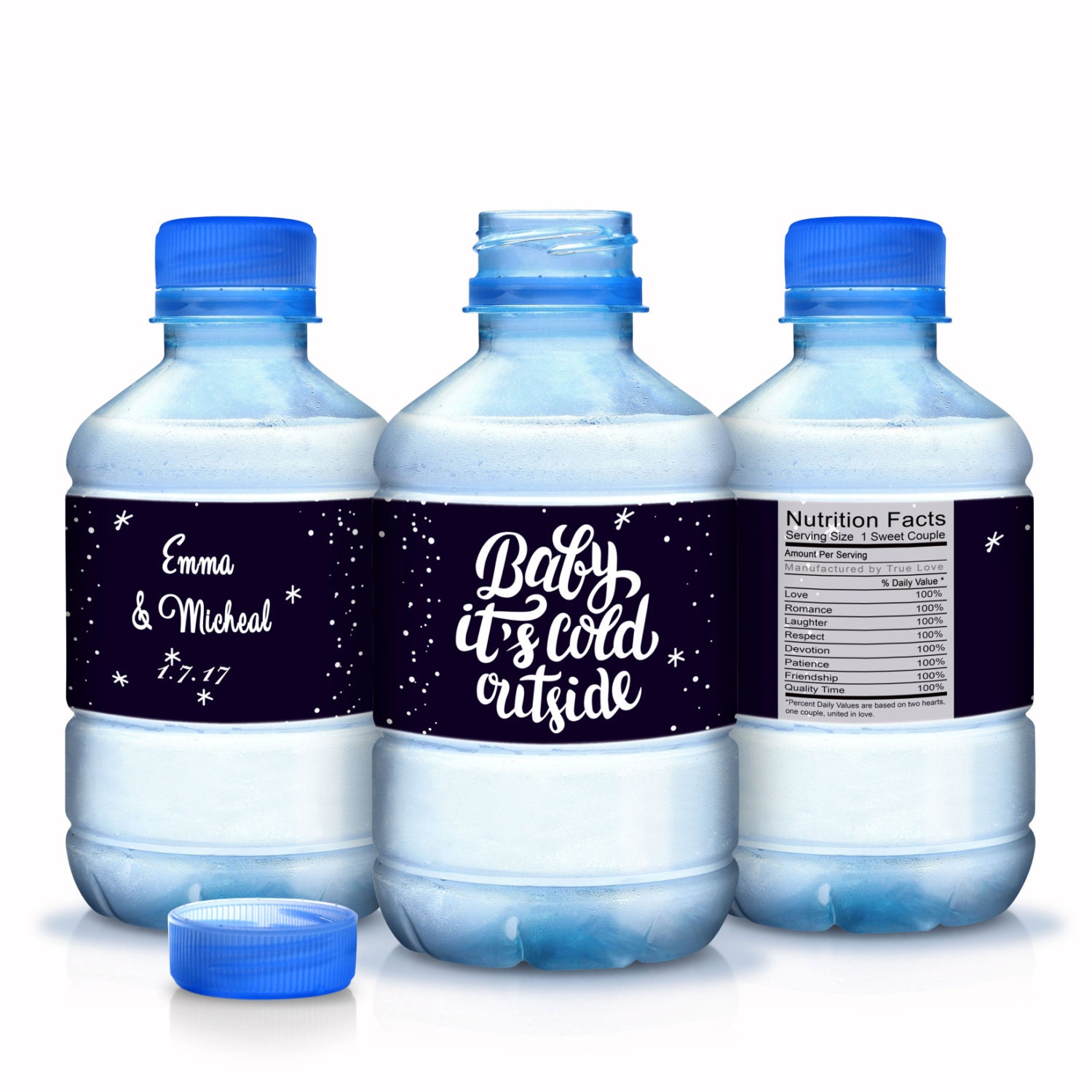 Winter Wedding Decor - Snowflake Water Bottle Labels 30 Bottled Waterproof Christmas