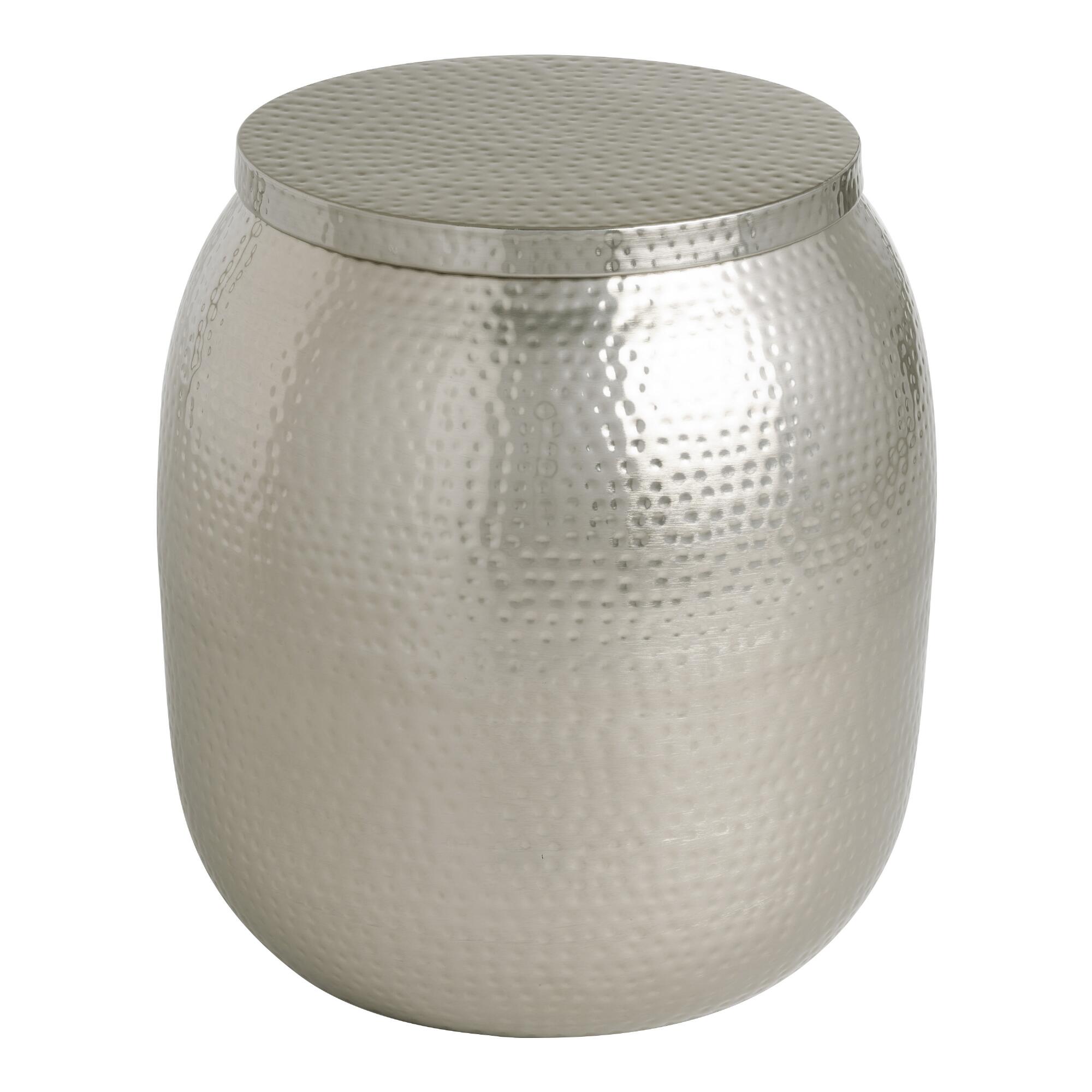 Silver Hammered Metal Drum Cala Accent Table by World Market
