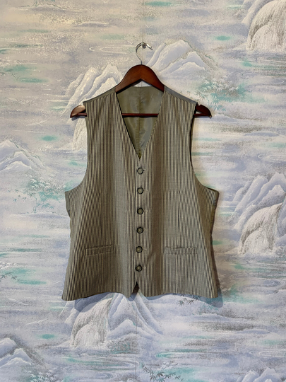 Mens Wool Blend Vest Striped Waistcoat Gray Fitted Sleeve Less Blazer Office Wear Gift For Her Size Large
