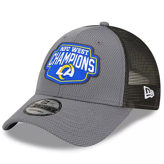 Men's New Era Graphite Los Angeles Rams 2021 NFC West Division Champions 9FORTY Trucker Snapback Hat, Dark Grey
