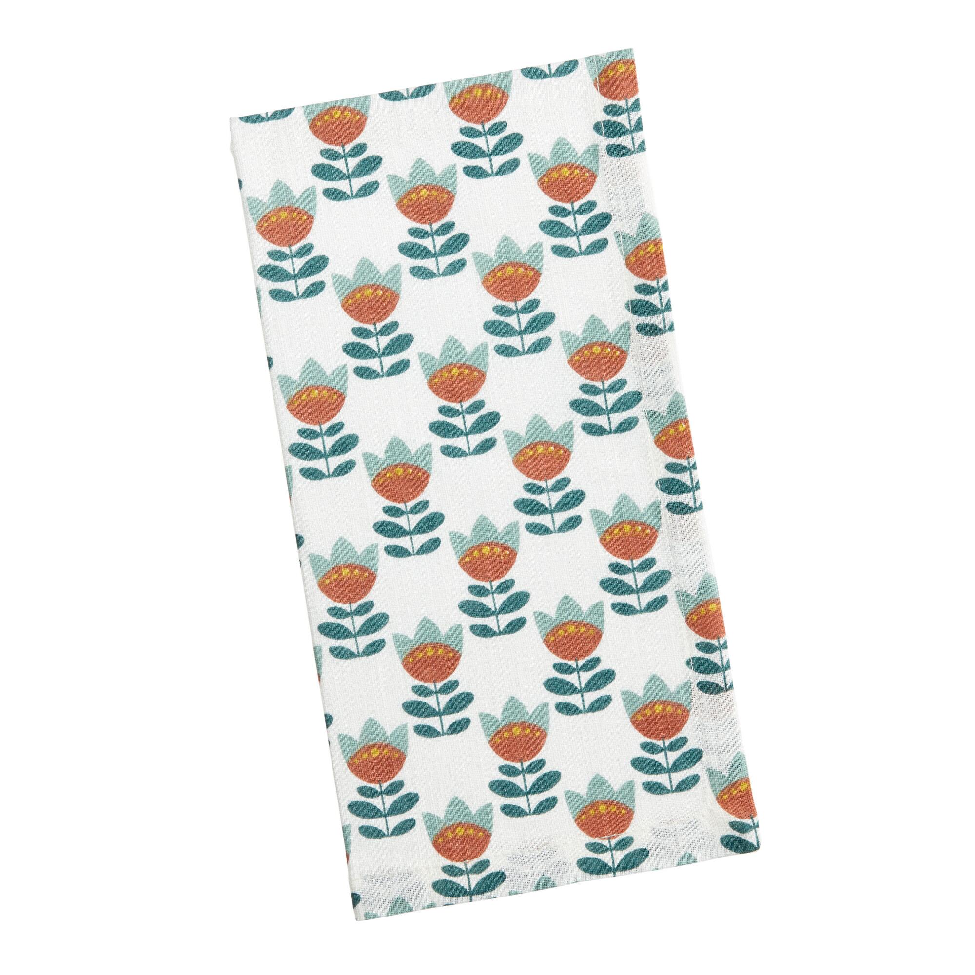 Ivory, Rust and Teal Abstract Floral Napkins Set of 4 - Cotton - 20" Square by World Market