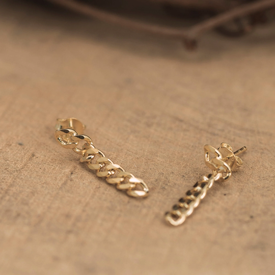 Gold Link Chain Earrings, Cuban Silver Earrings