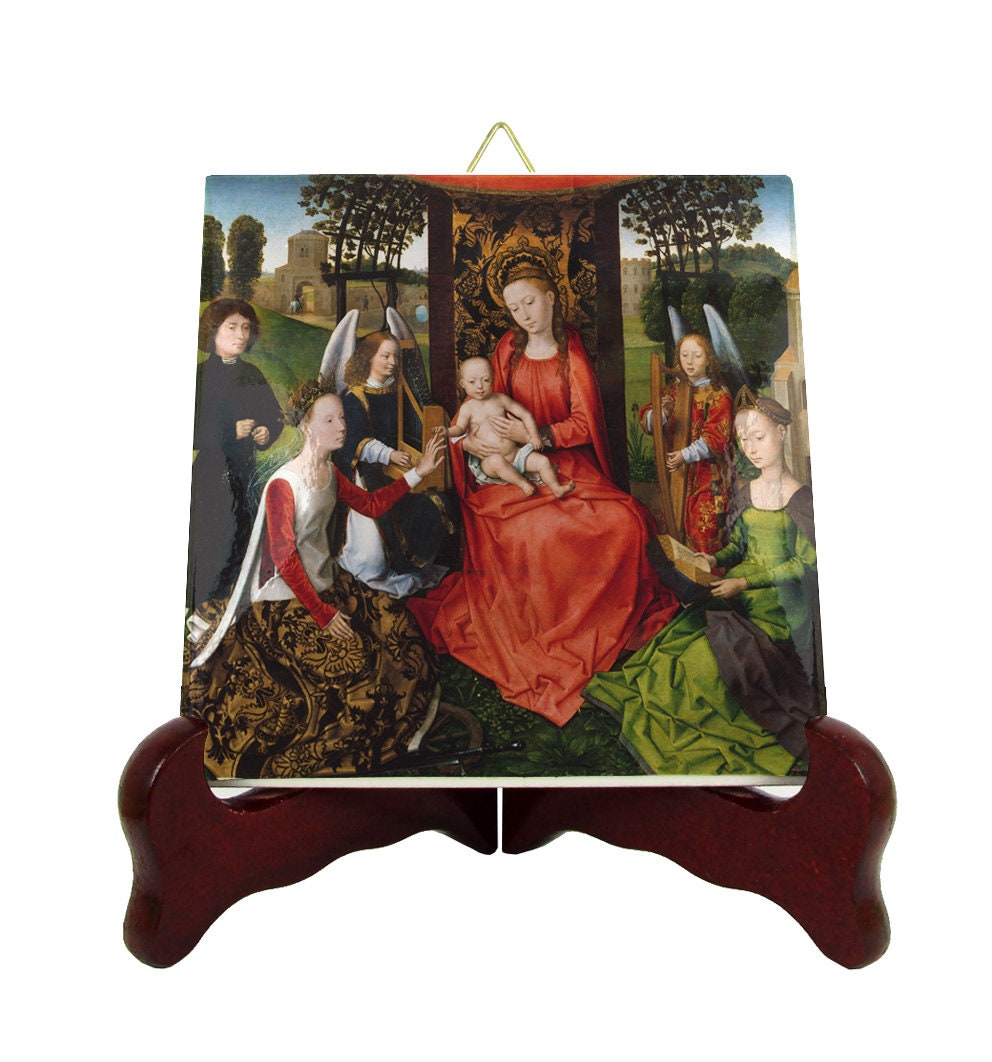 Religious Gifts - Madonna & Child With St Catherine Barbara By Hans Memling Catholic Icon On Tile Sacred Art Holy