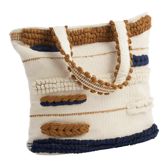 Ivory, Black And Dark Mustard Abstract Embroidered Tote Bag: Natural by World Market