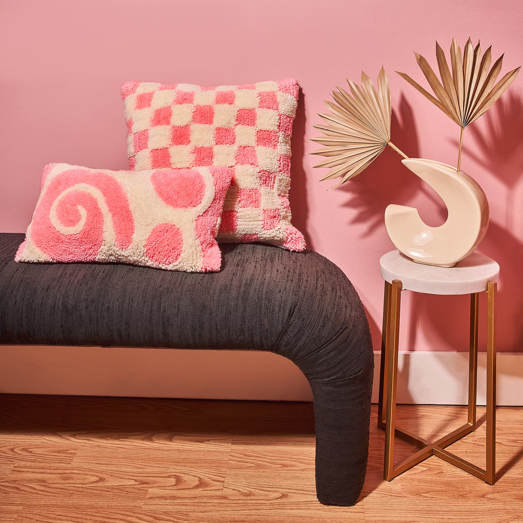 Pink Squiggle Tufted Pillow, Gift For A Girl, Guy, Housewarming Present