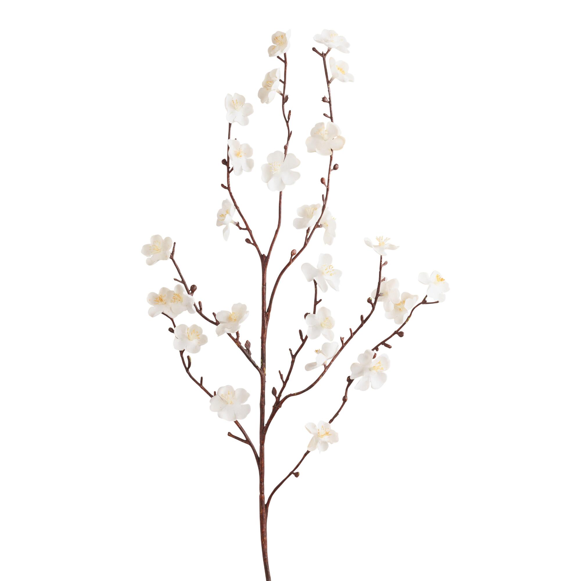 Faux White Velvet Plum Blossom Stems Set of 2 - Fabric by World Market
