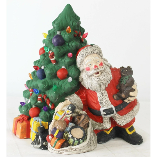 Vtg Handpainted Ceramic Tree Santa Clause Toys Sack Bulbs 10" Tall