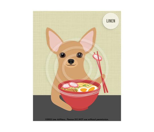 664Dp Ramen Art Prints - Chihuahua Eating Bowl Wall Poster Decor Funny Food Dog