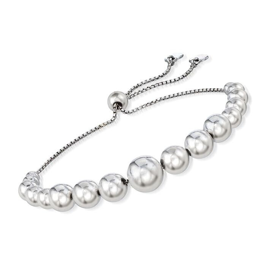 Italian 4-10mm Sterling Silver Graduated Bead Bolo Bracelet-Silver Beads Bracelet-Party Wear Bracelet-Women's Bracelet-Gift For Her