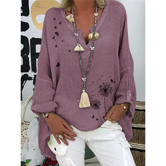 Printing Cotton Blends Raglan Sleeve Casual Long Sleeve Tops - Purple, 3XL