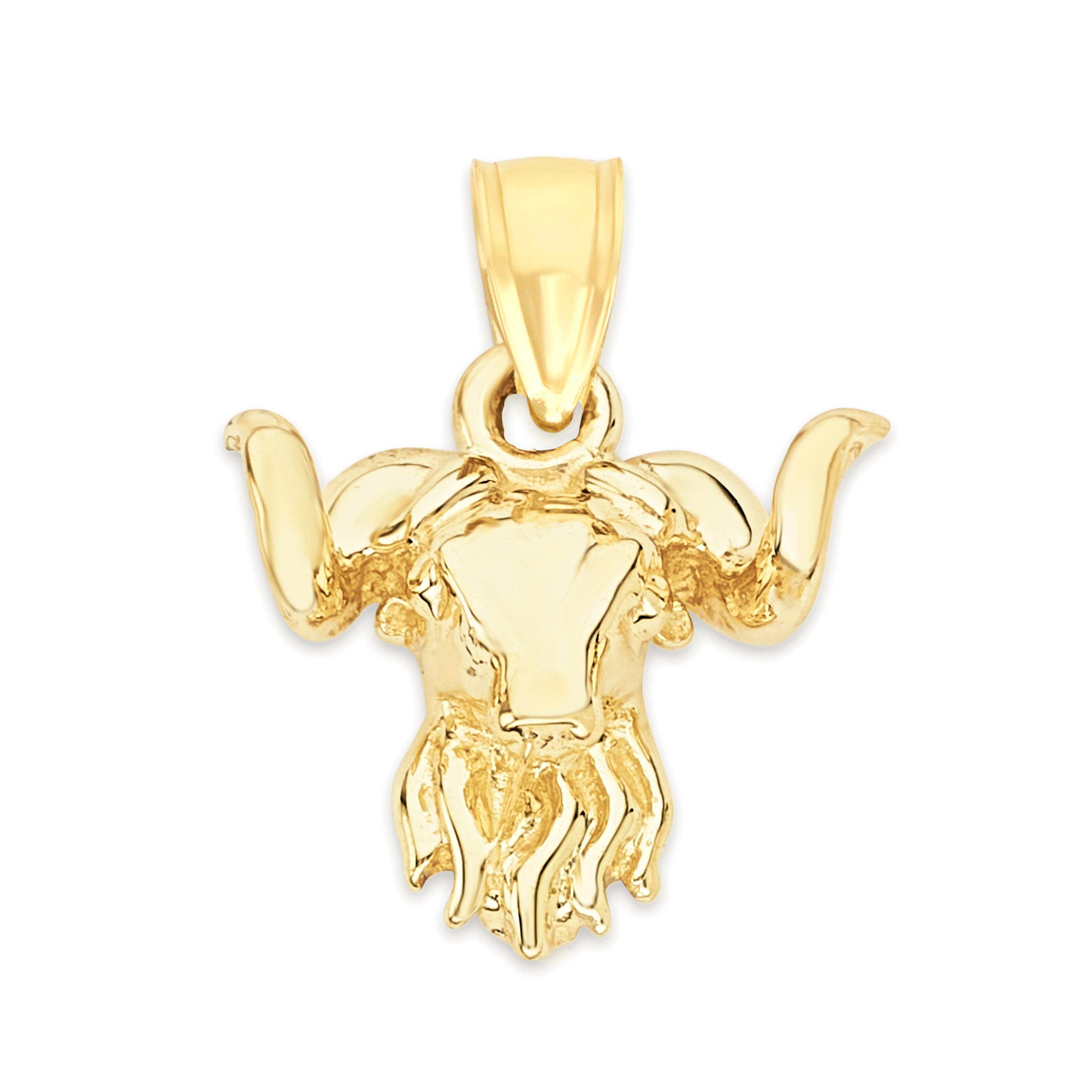 10K Gold Ram Head Necklace, Nature Jewelry Aries Necklace Year Of The Ox Zodiac Pendant Animal