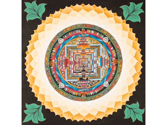 Kalachakra Mandala Thangka | Tibetan Buddhist Art Lotus Designed Wheel Of Time Mandala Genuine Hand Painted