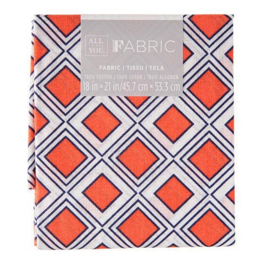 Orange Geometric Fat Quarter 100 Percent Cotton Fabric For Quilts, Sewing Projects, Crafts, 18 By 21 Inches Revised