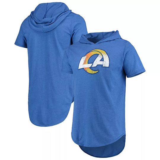 Men's Majestic Threads Royal Los Angeles Rams Primary Logo Tri-Blend Hoodie T-Shirt, Size: XL, Blue
