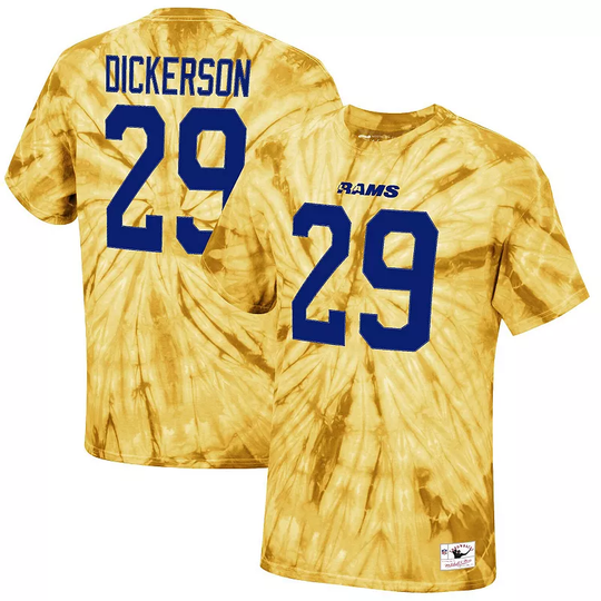 Men's Mitchell & Ness Eric Dickerson Gold Los Angeles Rams Tie-Dye Retired Player Name & Number T-Shirt, Size: Medium