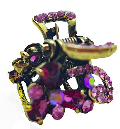 New Small Rose Floral Cz Crystal Antique Gold 3/4'' Hair Claw Clip